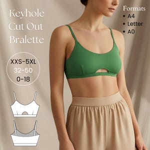 Keyhole Cutout Sports Bralette Pdf Sewing Pattern: XXS/32-5XL/50 Sizes