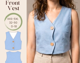 Patrón de costura en PDF para chaleco con frente ondulado - Chaleco ideal para principiantes - 10 tallas disponibles