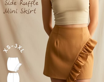 Side Ruffle Mini Skirt Sewing Pattern: Beginner Friendly (XS-XL) (PDF Pattern)