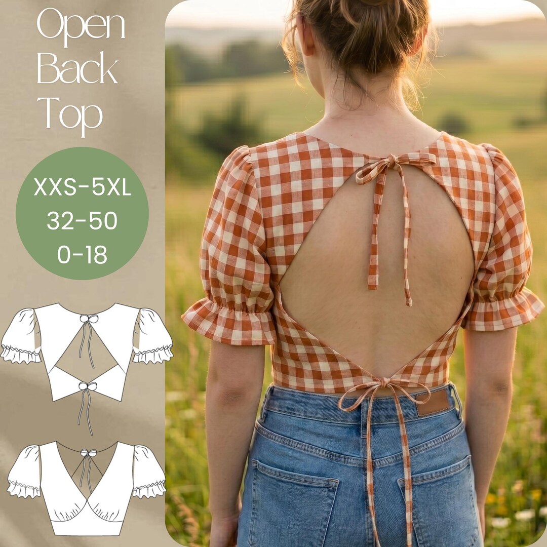 Open Tie Back Top Pdf Sewing Pattern- Beginner Friendly Short Puff ...