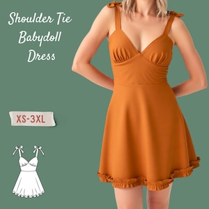 Tie Shoulder Babydoll Dress Sewing Pattern: XS-3XL (PDF Pattern)