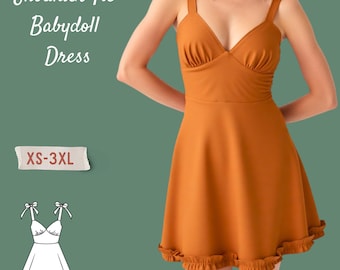 Tie Shoulder Babydoll Dress Sewing Pattern: XS-3XL (PDF Pattern)