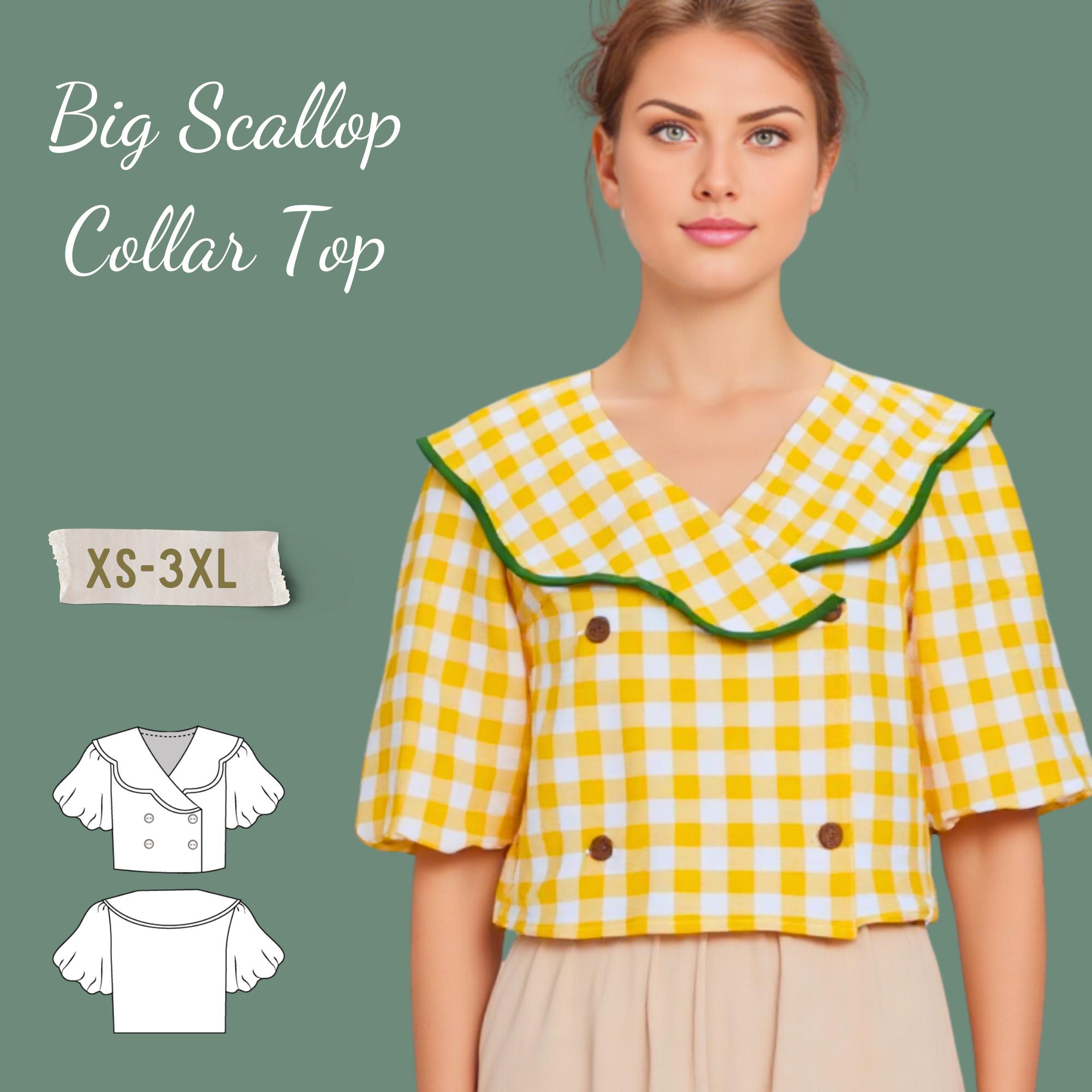 オッフェン ポインテッド Offen　scallop pattern 40 Scallop Collar Blouse Sewing PDD Pattern: Double Breasted