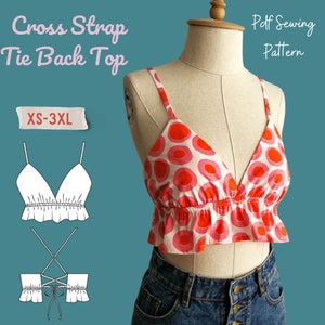 Cross Strap Tie Back Ruffle Hem Cami Top Sewing Pattern- Printable Sewing Pattern in Sizes XS-3XL- Beginner Friendly