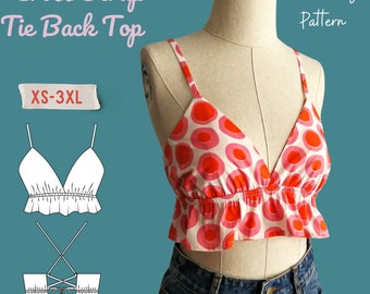 Cross Strap Tie Back Ruffle Hem Cami Top Sewing Pattern- Printable Sewing Pattern in Sizes XS-3XL- Beginner Friendly