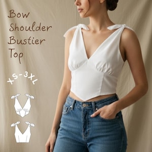 Bow Shoulder Bustier Top Sewing Pattern: Deep V Neck (PDF Pattern)