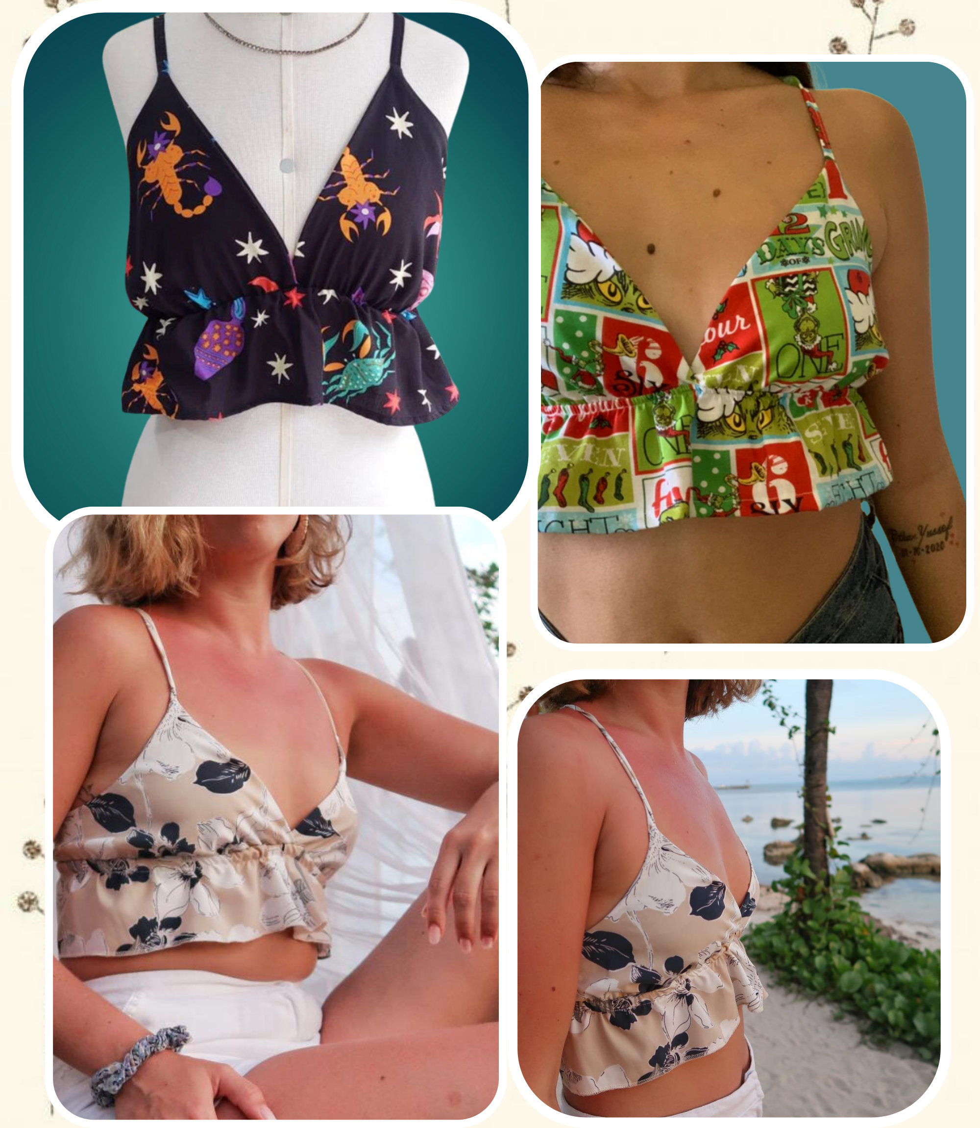 Cross Strap Tie Back Ruffle Hem Cami Top Sewing Pattern Cross Strap Tie Back Ruffle Hem Cami Top Sewing Pattern