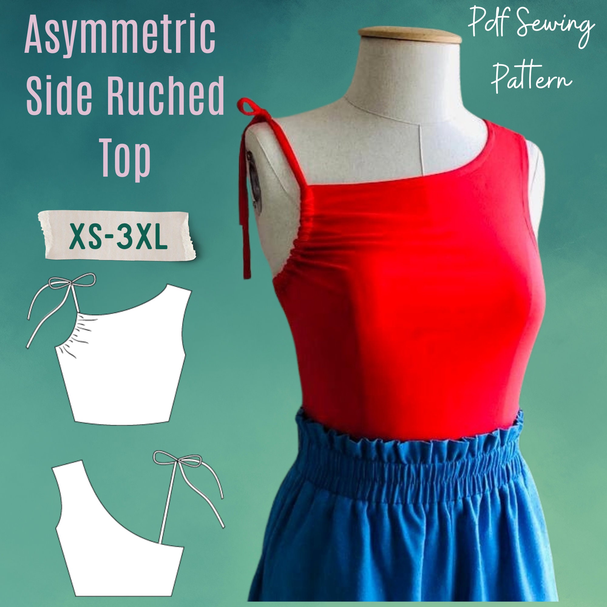 Buy Asymmetrical Side Ruched Top Pattern Printable Sewing Pattern in Sizes  XS-3XL Beginner Friendly Easy Sewing Pattern Online in India 