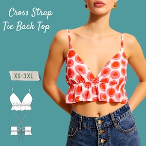 Ruffle Hem Cami Top Sewing Pattern: Cross Strap Tie Back (XS-3XL) (Digital Download)