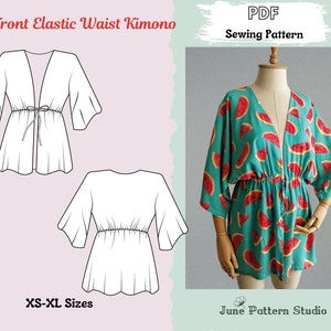 Tie Front Elastic Waist Kimono PDF Digital Sewing Pattern Easy and ...