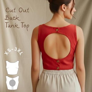 Molde em PDF para costura de regata com recorte nas costas: Ideal para iniciantes - Tamanhos XXS/32/0 a 5XL/50/18