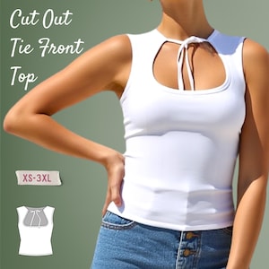 Cut Out Tie Front Tank Top-Square Neck Top PDF Sewing Pattern-  -Printable Sewing Pattern- Square Neck Top in Sizes XS-3XL