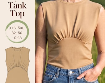 Patrón de costura en PDF para top sin mangas de corte imperio - Top de verano ideal para principiantes - 10 tallas disponibles