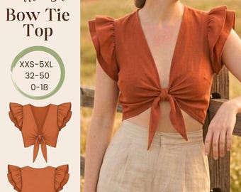 Ruffle Sleeve Tie Front Crop Top Sewing Pattern-Beginner Friendly Summer Top Pattern 10 Sizez Available