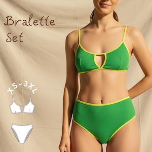 Patrón de costura para conjunto de bralette: escote tipo cerradura y tirantes elásticos (patrón PDF)