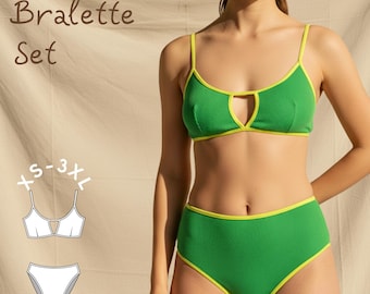 Bralette-set sömnadsmönster: Nyckelhålsringning, elastiska remmar (PDF-mönster)