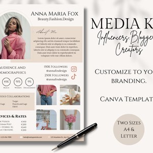 Plantilla de kit de medios de 1 página y tarjeta de tarifas, Influencer de Instagram, Kit de medios de Blogger, Kit de medios de TikTok, Plantilla Canva, Kit de medios de Influencer