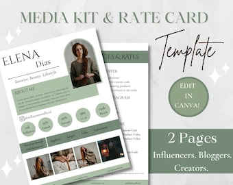 2 Page Media Kit Template & Rate Card, Influencer Media Kit, Blogger Media Kit, Rate Sheet Template, Canva Template, Social Media Kit