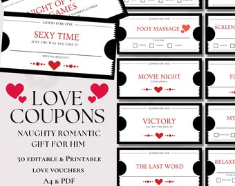Printable Naughty Love Coupons Book for Him, Customizable Valentines Day Coupon, Gift for Him, Husband Gift, Anniversary Gift, Love Vouchers