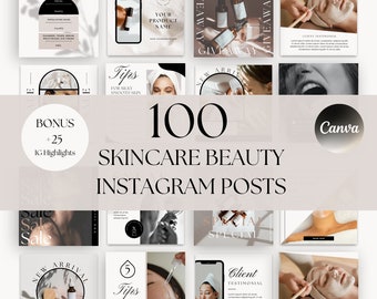 Skincare Esthetician Spa & Beauty Social Media Engagement Post Templates, Skincare Instagram Posts, Clean Beige Feed, Spa Salon Posts, Canva
