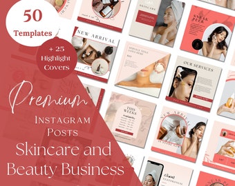 Skincare Spa & Beauty Salon Instagram Posts Canva Templates, Esthetician Social Posts, Beauty Template Bundle, Skincare Social Media, Canva