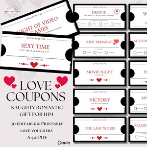 Libro de cupones de amor travieso imprimible para él, cupón personalizable del día de San Valentín, regalo para él, regalo de marido, regalo de aniversario, vales de amor