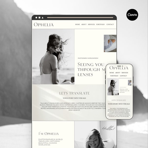 Premium Photographer Canva Website Template, Sales Page, Photographer Portfolio, Photography Website, One Page Website, Canva Landing Page