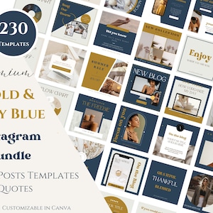 230 Navy Blue & Gold Premium Instagram Post Templates, Branding Social Media Templates, Coaching Canva Templates, Elegant Business Instagram
