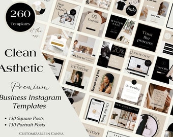 260 Clean Instagram Post Templates for Business and Coaches, Black and White Aesthetic, Minimalist Neutral Instagram Feed, Branding Kit