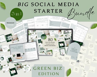 5in1 Social Media Starter Bundle, Instagram Green Biz Post Template, Wellness Posts, Natural Skincare, Content Planner, Coaching Templates