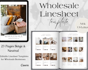 Wholesale Catalogue & Line Sheet Canva Template, Editable Linesheet for Wholesale, Product Sales Guide, Price List Template, Pricing Guide