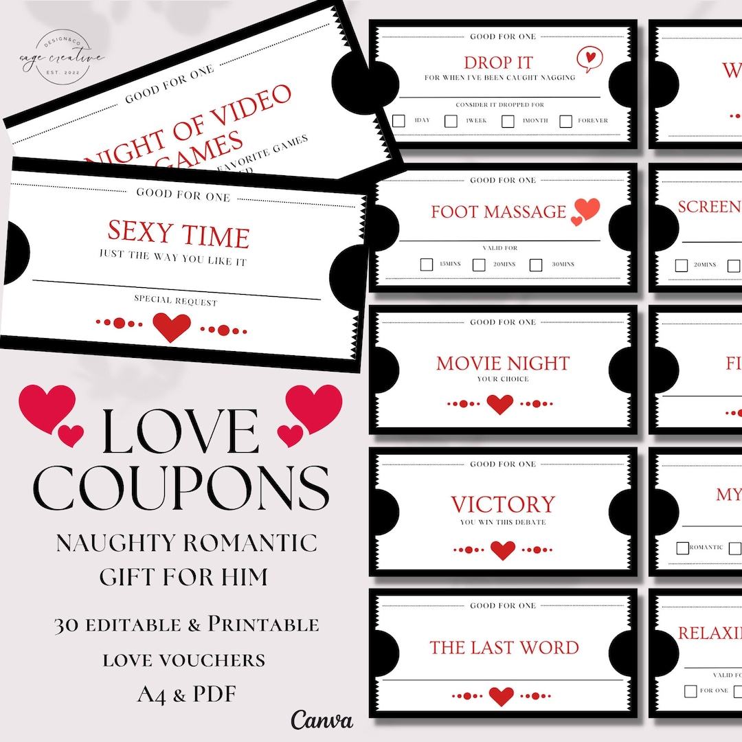 Printable Naughty Love Coupons Book for Him, Customizable Valentines ...