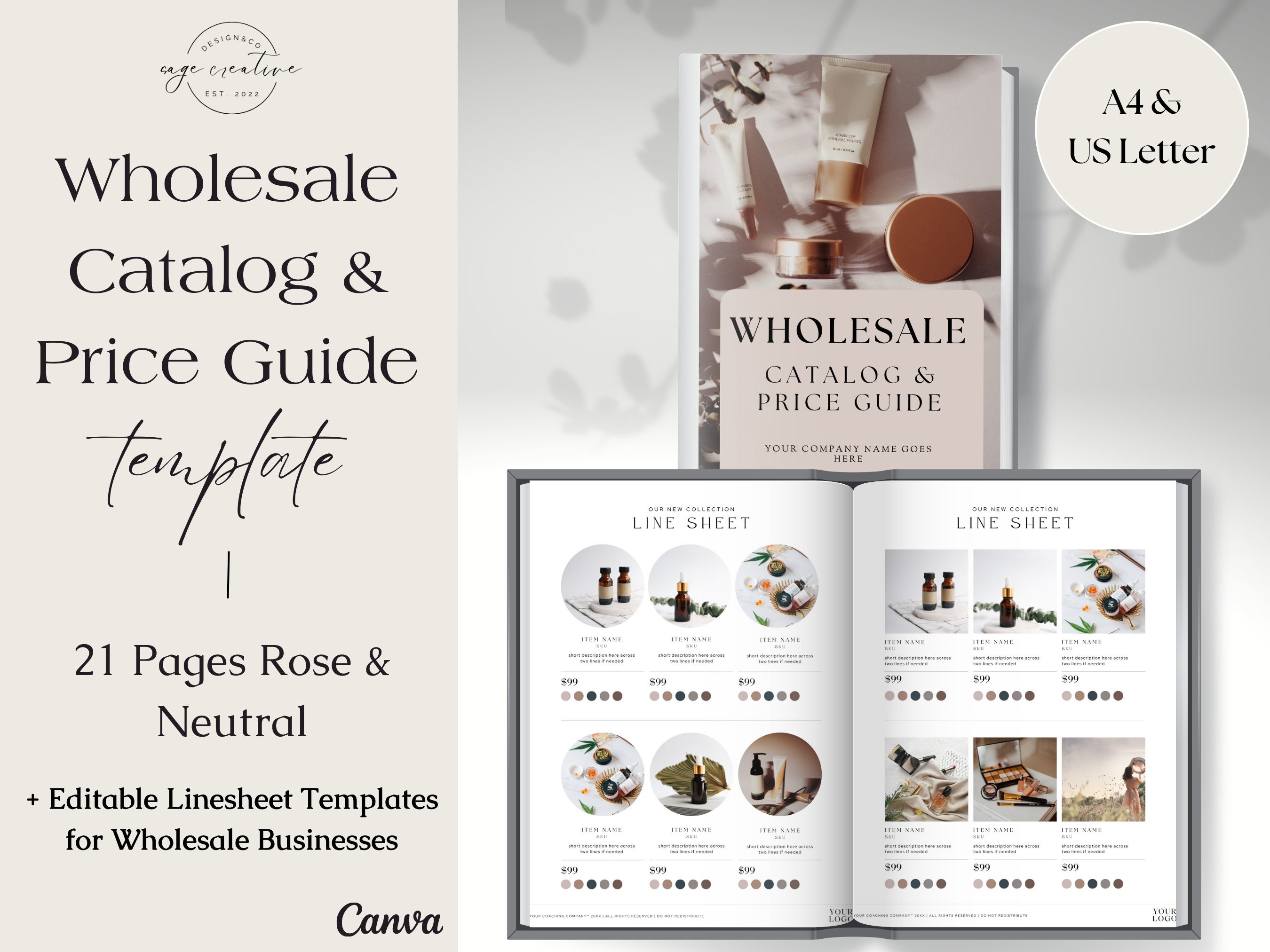 Wholesale Catalogue & Pricing Guide Template, Editable Linesheet for Wholesale, Product Sales Guide, Price List Template, Canva Line sheet