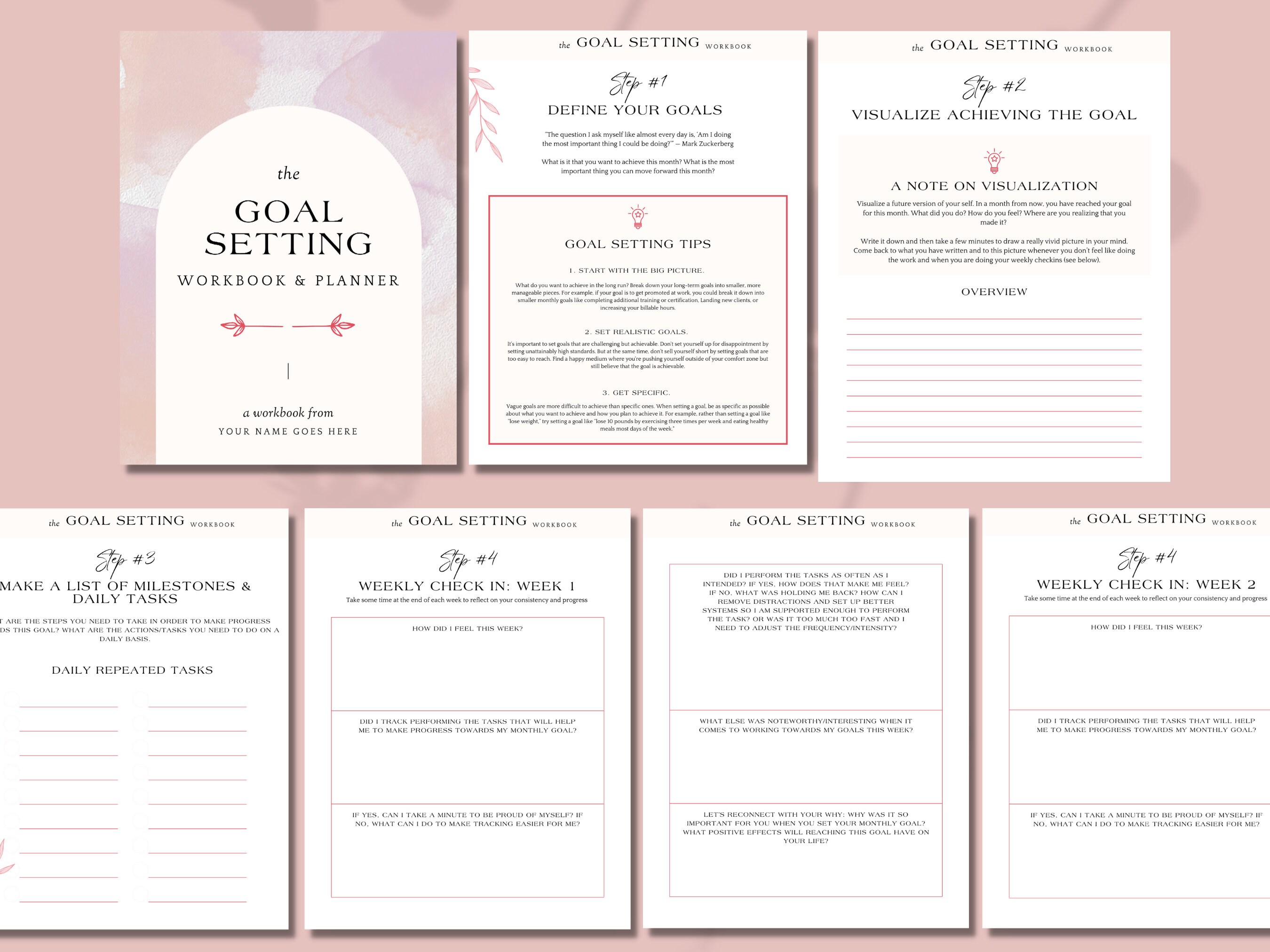 Printable Goal Setting Workbook and Planner Canva Template, Vision ...