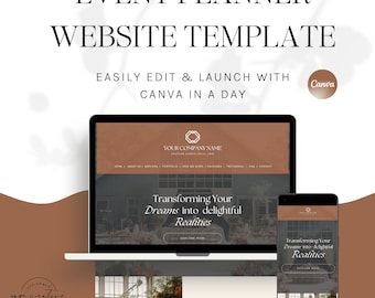 Webbplatsmall för eventplanerare i Canva, webbplatsmall för bröllopsplanerare, mall för eventplanering, webbplats med en sida, försäljningssida, landningssida