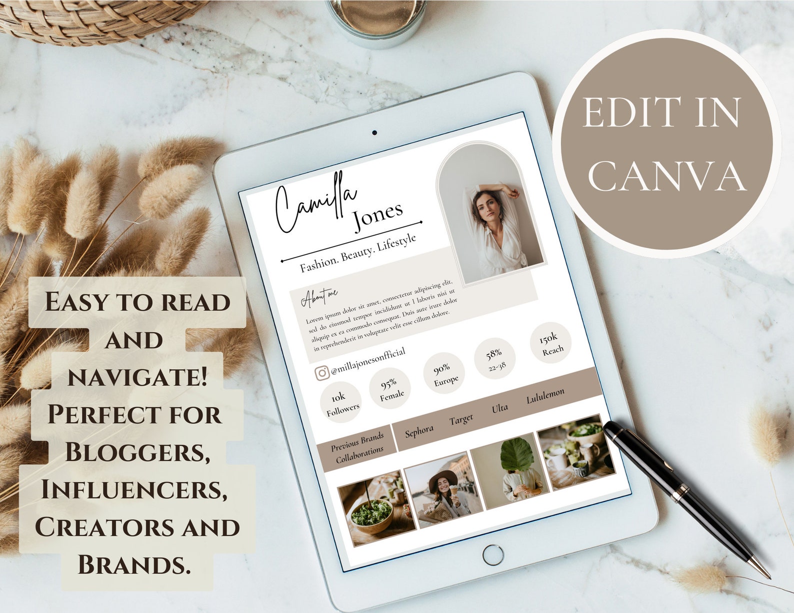 2 Page Media Kit & Rate Card Template | Instagram Influencer, Blogger ...