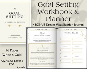 Printable Goal Setting Workbook and Planner Canva Template, Vision Board 2023, Goals Tracker 2023, Monthly Habits Reflections, SMART Goals