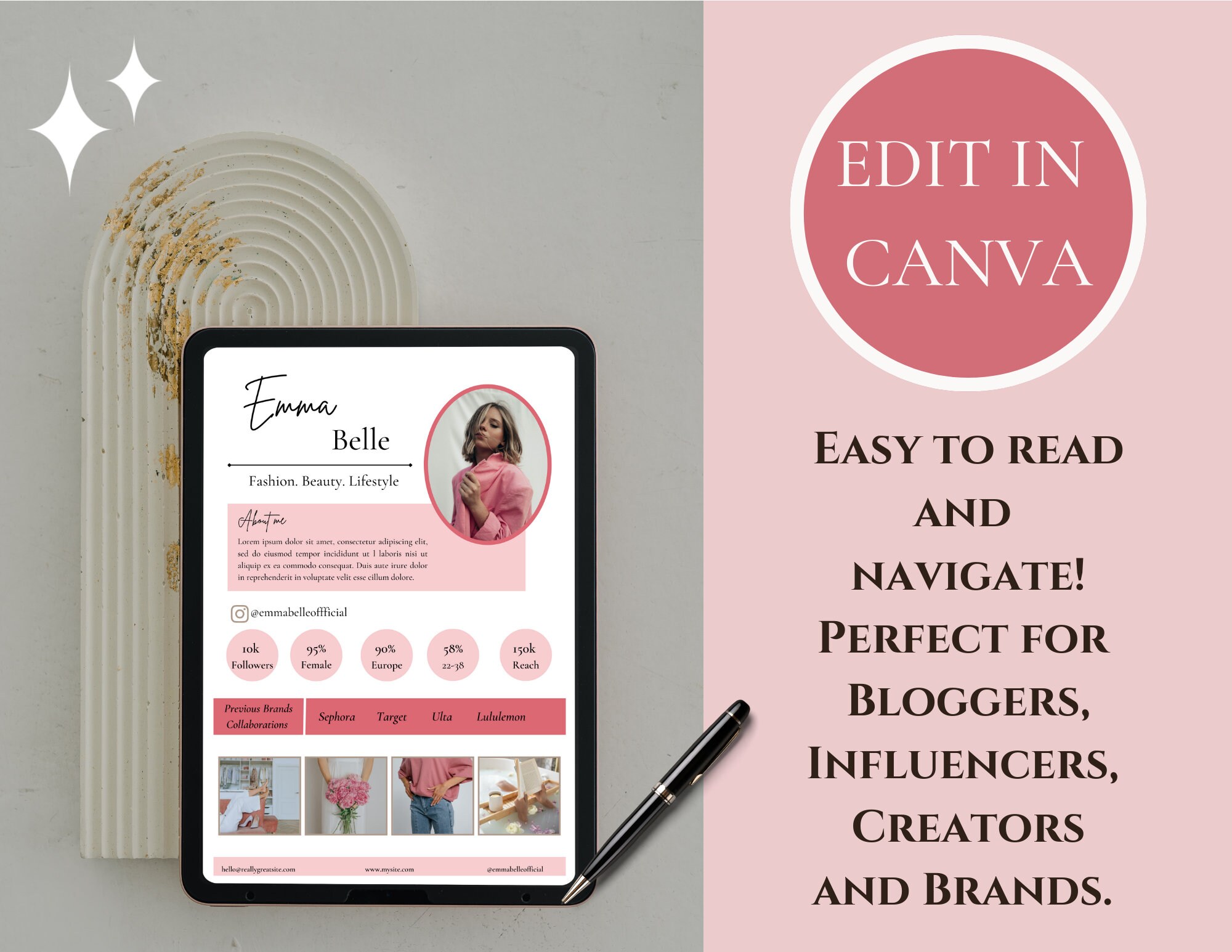 2 Page Media Kit & Rate Card Template | Instagram Influencer, Blogger ...