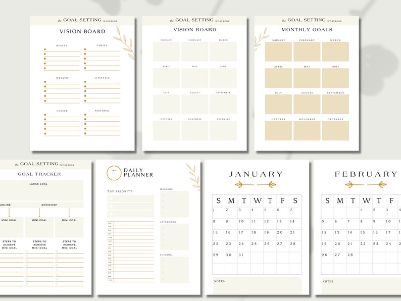 Printable Goal Setting Workbook and Planner Canva Template, Vision ...