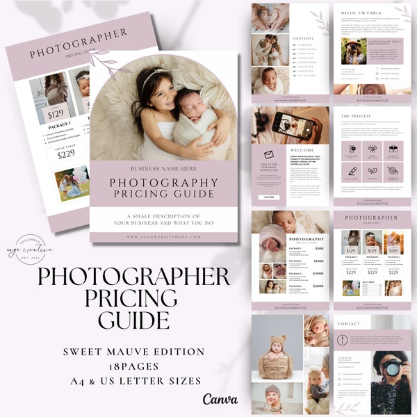 Photography Pricing Guide Template Canva, Photography Pricing Guide, Family Photographer Pricing List, Client Proposal, Family Welcome Guide