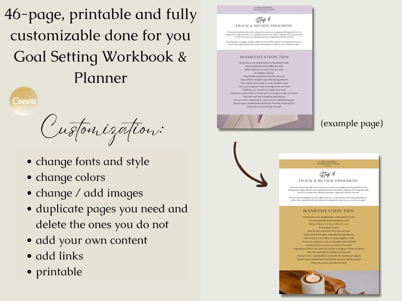 Printable Goal Setting Workbook and Planner Canva Template, Vision ...