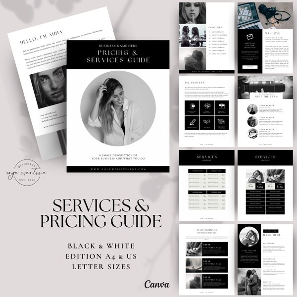 Services & Pricing Guide Template Canva, Photography Pricing Guide , Photographer Pricing List, Linesheet, Client Proposal, Service Guide