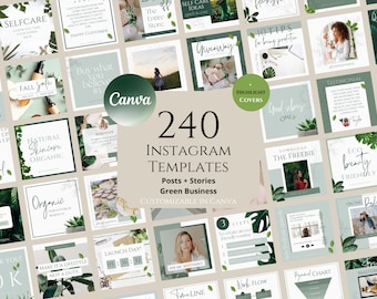 240 Natural Skincare & Wellness Instagram Post Templates, Instagram Story, Coaching Instagram Template, Green Healthy Lifestyle IG, Greenery