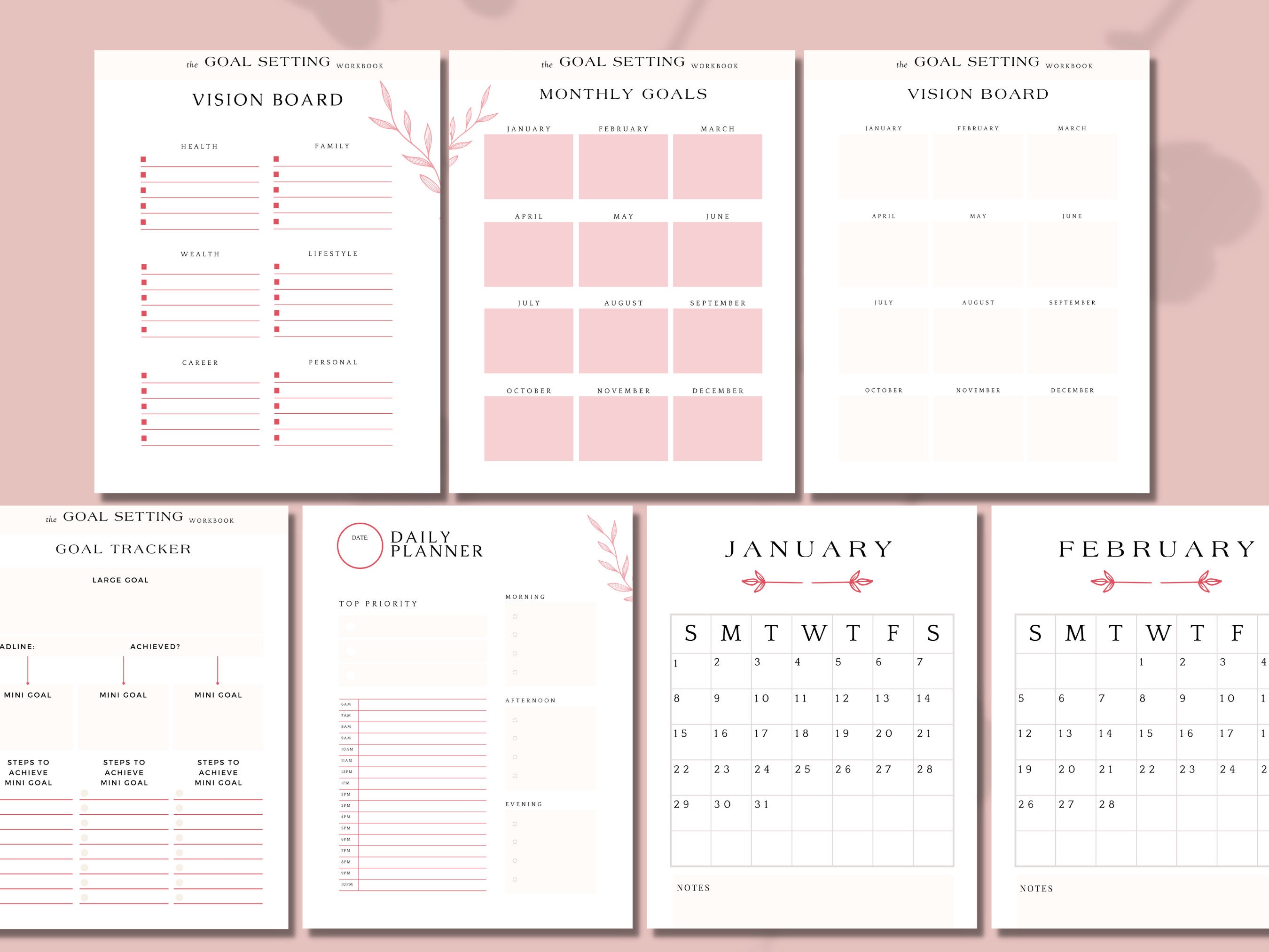 Printable Goal Setting Workbook and Planner Canva Template, Vision ...