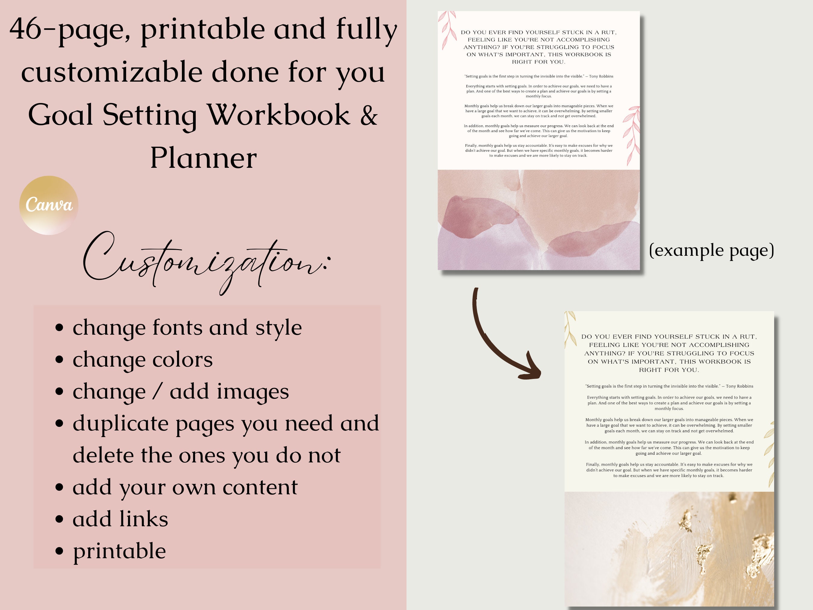 Printable Goal Setting Workbook and Planner Canva Template, Vision ...