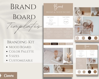 Brand Board Template | Mood Board | Branding Kit | Brand Style Board | Branding Package, Canva Template, Logo Design, Color Palette