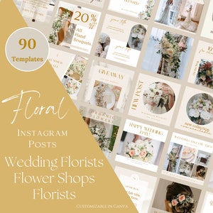 Floral Wedding Instagram Post Templates: Flower Shop Social Media (90 Designs)