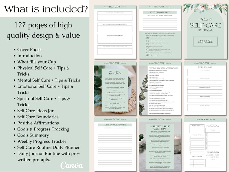 Printable Ultimate Self Care Journal and Daily Planner Template, Self ...