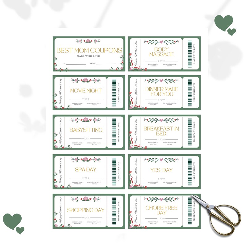 Editable Mom Coupon Book Template for Mothers Day Gift Idea, Printable