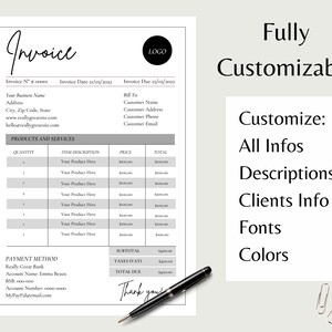 Invoice Template, Business Invoice, Invoice Form, Digital Invoice, Receipt Template, Minimalist Invoice, Editable Invoice, Printable Invoice image 2